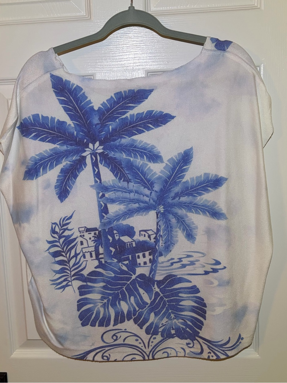 NWOT Sioni Super Soft Raw Edge V-Neck Tropical Palm Print Crop Top. Size XL - Picture 6 of 6